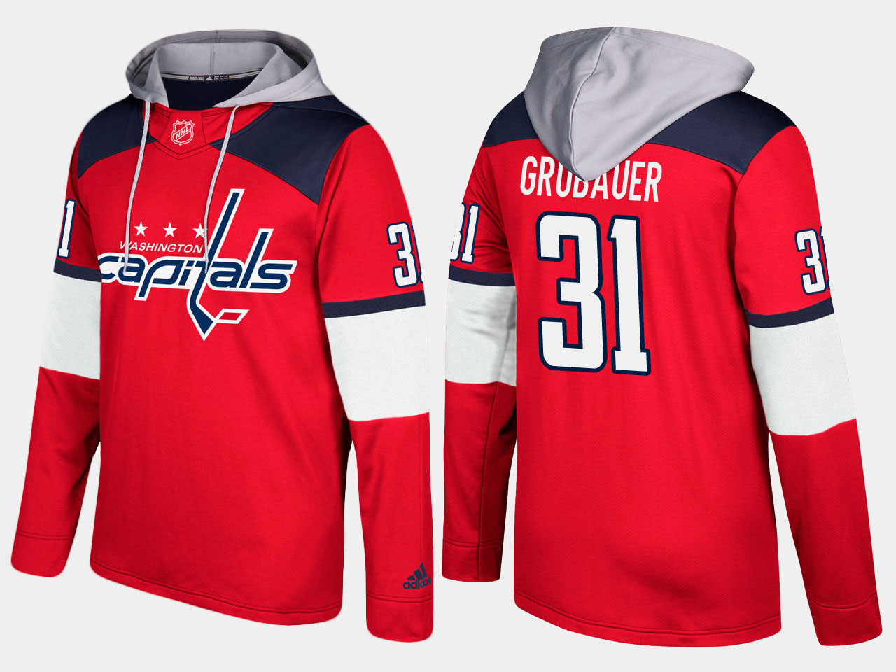 Men NHL Washington capitals 31 philipp grubauer red hoodie